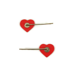 Set of 2 raspberry pink hearts bobby pins with pink doodles