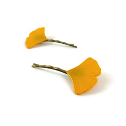 Set of 2 yellow ginkgo leaves bobby pins