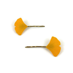 Set of 2 yellow ginkgo leaves bobby pins