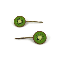 Lot de 2 barrettes en forme de rondelles de kiwi vert