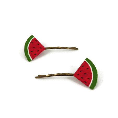 Set of 2 triangular watermelon slices hair pins