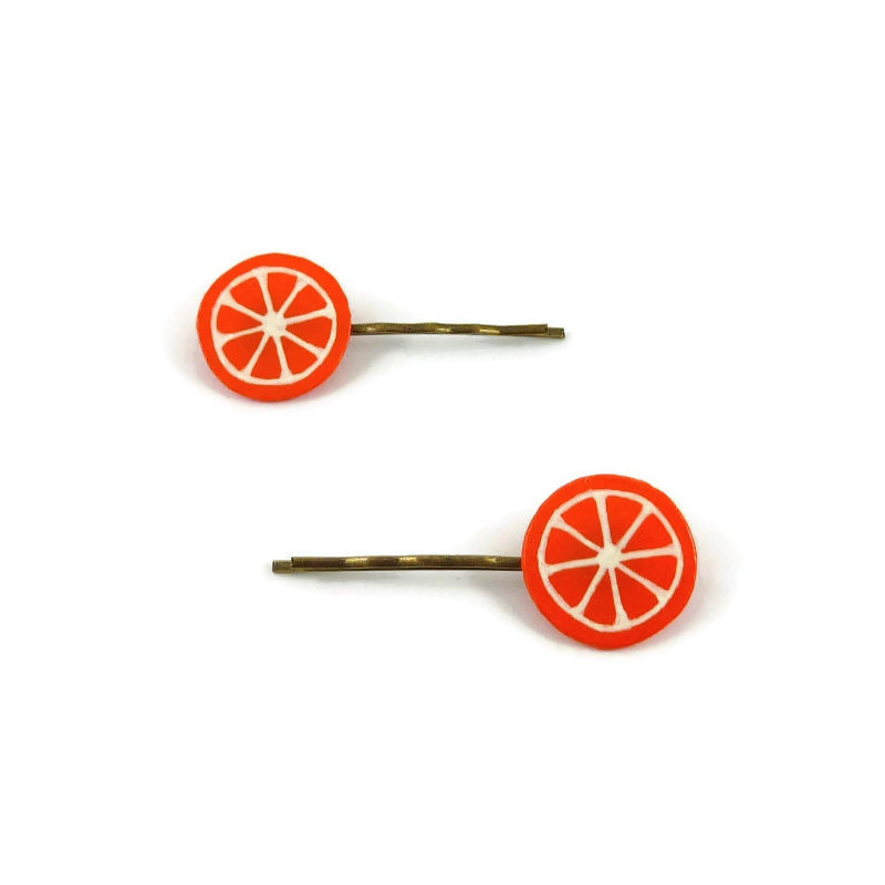Set of 2 orange slices hair pins