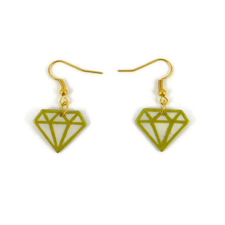 Boucles d'oreilles en forme de diamants graphiques blancs et dorés