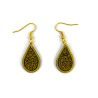 Golden droplets dangle earrings with black doodles