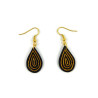 Black droplets dangle earrings with bronze spirals