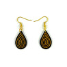 Black droplets dangle earrings with bronze spirals