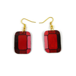 Red rectangular gems dangle earrings