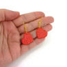Rapsberry pink hearts dangle earrings with candy pink doodles