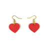 Boucles d'oreilles pendantes en forme de cœurs roses framboise aux volutes roses pâles