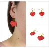 Boucles d'oreilles pendantes en forme de cœurs roses framboise aux volutes roses pâles