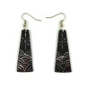Black trapezoid dangle earrings with iridescent sun and waves