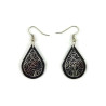 Black teardrops dangle earrings with iridescent doodles