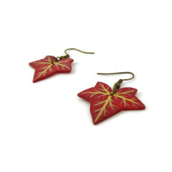 Burgundy red ivy leaves dangle earrings