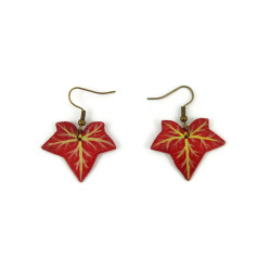 Boucles d'oreilles pendantes en forme de feuilles de lierre rouges pourpres