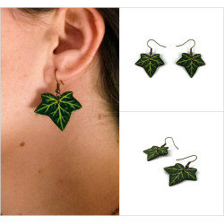 Green ivy leaves dangle earrings