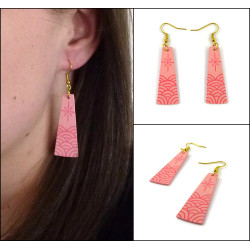 Powdery pink trapezoid dangle earrings with candy pink sun and waves