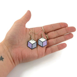 Lilac purple, grey and white hexagons dangle earrings