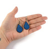 Navy blue drops dangle earrings with azure blue doodles