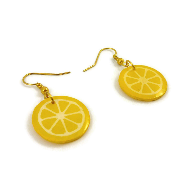 Boucles D'oreilles Pendantes Citron En Métal Doré - Neuves Avec étiquettes, Fermoir Clous