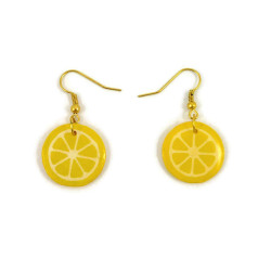 Yellow lemon slices dangle earrings
