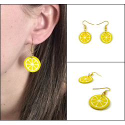 Boucles d'oreilles pendantes en forme de rondelles de citron jaune