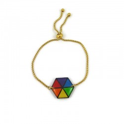 Bracelet réglable hexagonal aux couleurs de l'arc-en-ciel (rouge, orange, jaune, vert, bleu et violet)