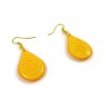 Yellow teardrops dangle earrings with light yellow doodles