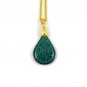 Dark green teardrop necklace with emerald green doodles
