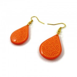 Orange teardrops dangle earrings with pastel orange doodles