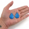 Sky blue teardrops dangle earrings with light blue doodles