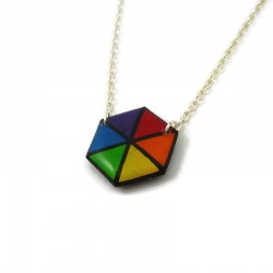 Collier hexagonal aux 6 couleurs de l'arc-en-ciel (rouge, orange, jaune, vert, bleu et violet)