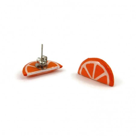 Orange half-slices ear studs made with hand-painted recycled CD by Savousépate