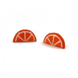 Orange half-slices ear studs made with hand-painted recycled CD by Savousépate