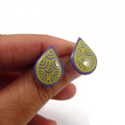 Purple droplets ear chips with yellow doodles