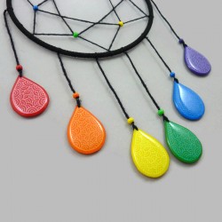 Black dreamcatcher with teardrops in the colors of the LGBT flag (red, orange, yellow, green, blue and purple)