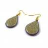 Purple raindrops dangle earrings with yellow doodles