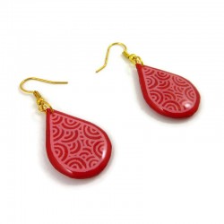 Red raindrops dangle earrings with pink doodles