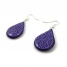 Purple raindrops dangle earrings with lilac doodles