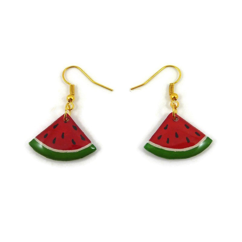 Boucles d'oreilles en forme de tranches de pastèque triangulaires