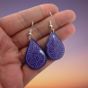 Purple raindrops dangle earrings with lilac doodles