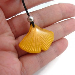 Yellow ginkgo leaf bag charm made with hand-painted recycled CD by Savousépate