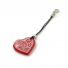 Red heart with white doodles bag charm made with hand-painted recycled CD by Savousépate