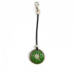 Green kiwi slice bag charm made with hand-painted recycled CD by Savousépate