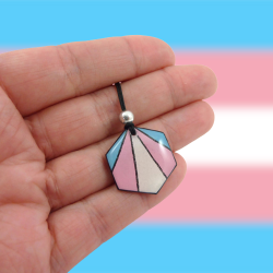 Transgender colors hexagon bag charm made with hand-painted recycled CD by Savousépate