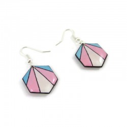 Transgender pride colors hexagons dangle earrings