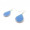White drops earrings with metallic royal blue doodles