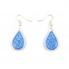 White droplets earrings with metallic royal blue doodles