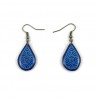 Navy blue droplets dangle earrings with azure blue doodles