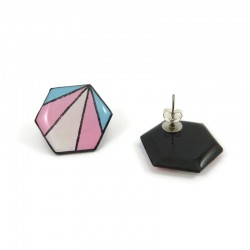 Transgender pride hexagons ear studs made with hand-painted recycled CD by Savousépate