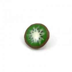 Pin's éco-responsable en forme de rondelle de kiwi vert, réalisé en CD recyclé et peint à la main
